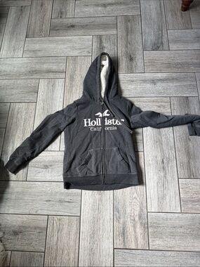 Hollister Dark Gray Sherpa-Lined Zip Hoodie